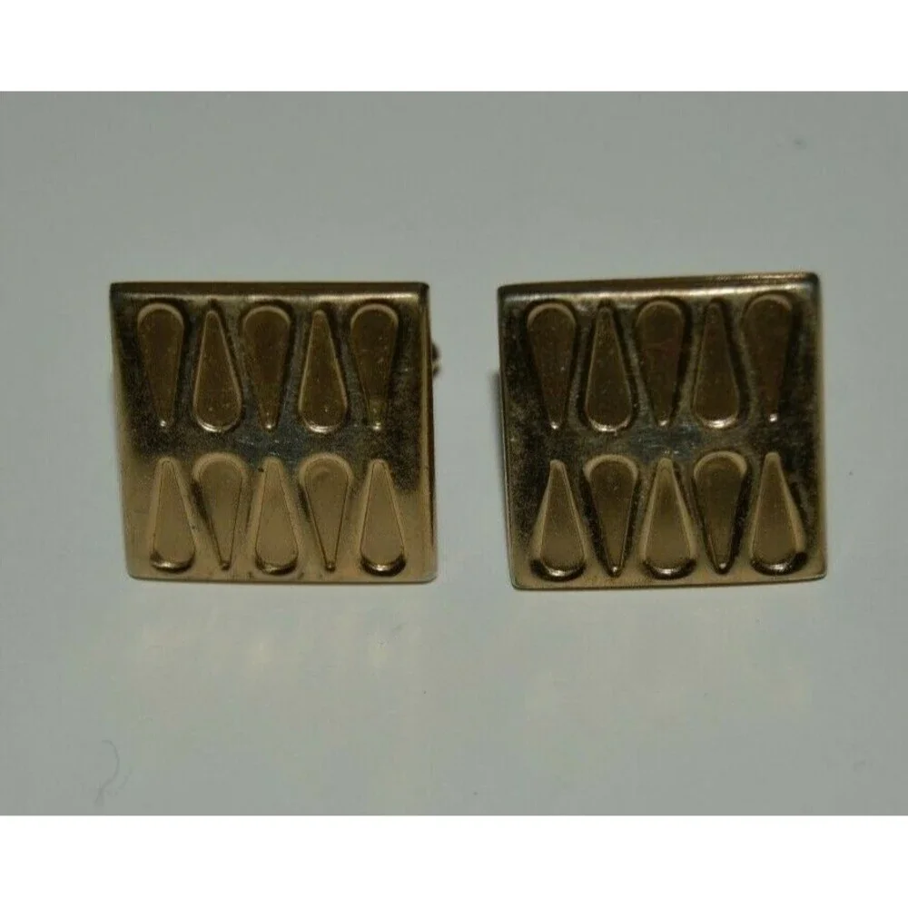 Vintage Square SWANK Mid Century Modern Brass Tear Drops Cuff Links Rare MINTY